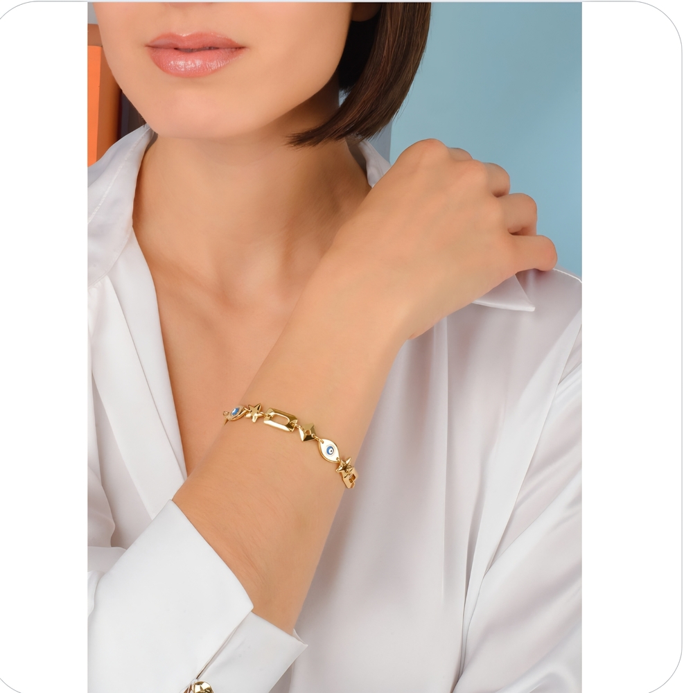 18K Gold Plated Evil Eye Charm Bracelet